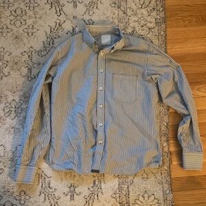 Billy Reid Navy and White Striped Button Down Shirt